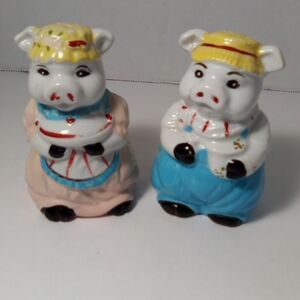 Vintage Easter Country Bumkins Pigs Couple Salt And Pepper Shakers